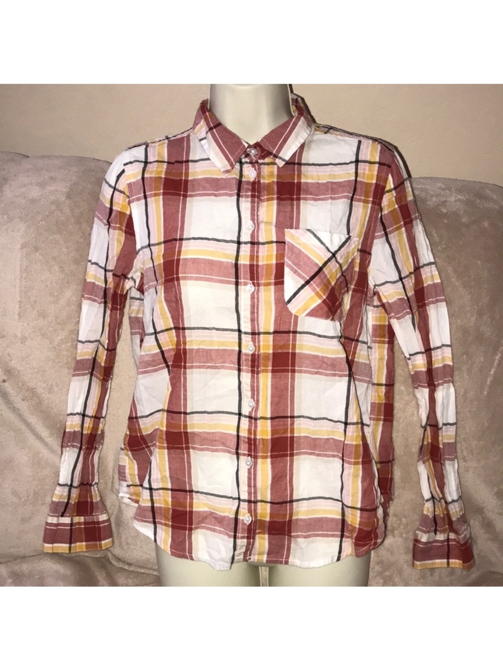 Simply styled by sears medium Plaid Button-Front Women’s Shirt - Rust & White